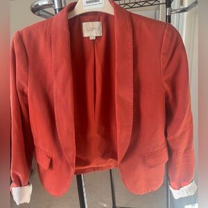 LOFT Cropped Blazer – Rustic Orange with Rolled Sleeves (Size 2)